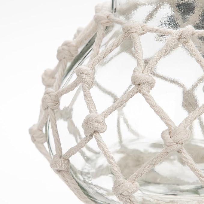Hollyone Clear Glass Vase with Cotton Rope Cover Woven Round Glass Vase Decorative Flower Bottle Modern Vase for Table Centerpiece Farmhouse Wedding Home Decor
