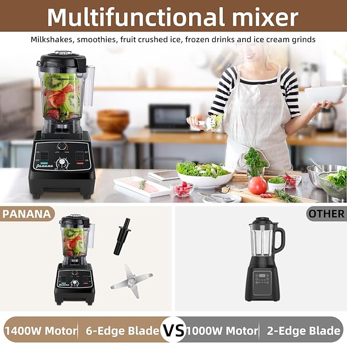 Panana Professional Countertop Blender, 1400W for Shakes and Smoothies, Home & Commercial With Timer and Speed Control, 68oz BPA-Free, Dishwasher Safe