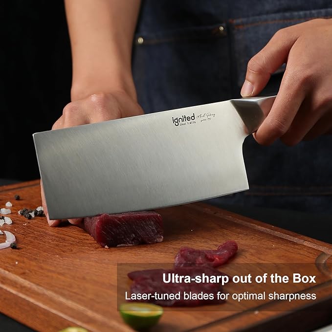 7 inch Meat Cleaver, One-piece All-Metal Cleaver Knife, German 1.4116 High Carbon Stainless Steel Kitchen Knife, Chinese Cleaver with Hollow Handle