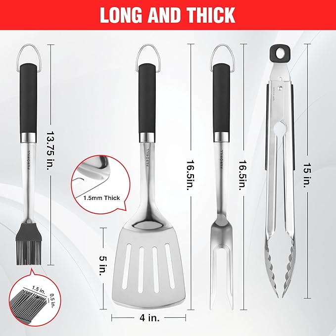 Grill Accessories Heavy Duty BBQ Set Gifts for Men/Women - Premium Stainless Steel Spatula, Fork, Brush & Tongs, Barbecue Utensils Tool Kit Gift for Grilling Lover Outdoor