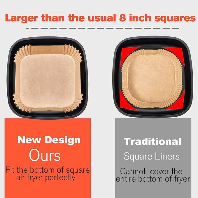 Air Fryer Liners Disposable 9 Inch, 9 inch Air Fryer Liners 125 Pcs Large Square Air Fryer Paper Liners for 5QT 6qt 8QT Air Fryer, Non-stick Parchment Paper for Frying, Baking