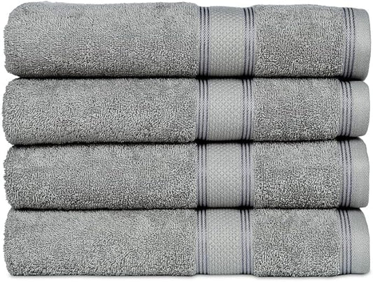CASALINO Plush Collection Towel Set, Premium Quality 100% Pure Cotton, Highly Absorbent, Super Soft, Soft and Plush, (4 PCS Hand Towel Set, Silver)