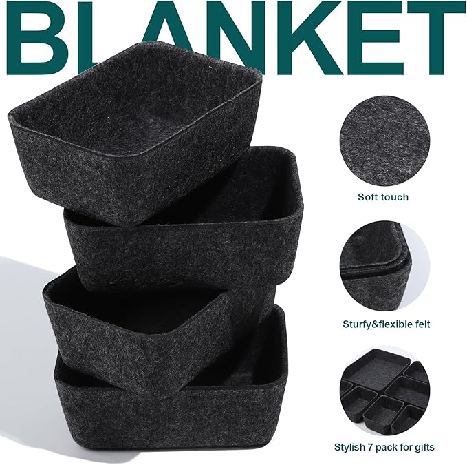 HNYYZL Desk Drawer Organizer,7 Pack Felt Drawer Organizer Shallow Drawer Organizers Felt Storage Bins,Grey