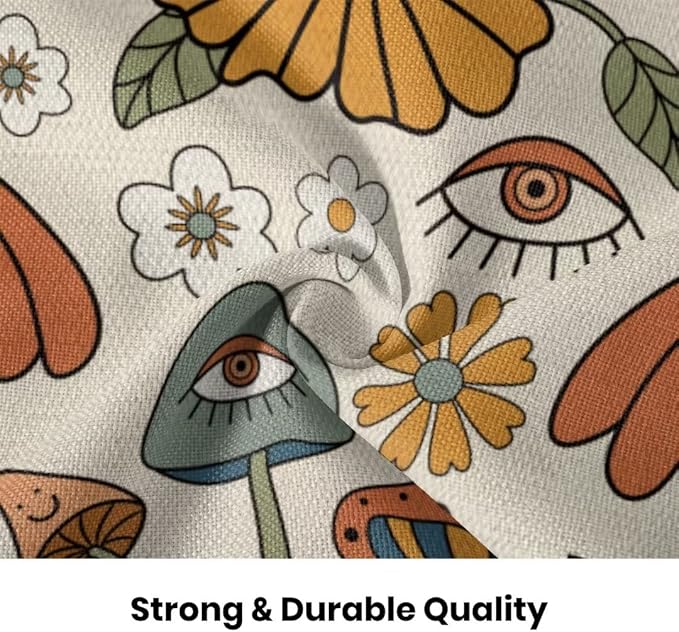 BETGINY Boho Throw Pillow Covers 16x16 Set of 2, Yellow Orange Fun Cute Mushrooms Retro Decorative Outdoor Pillow Covers 70s Vintage Floral Linen Farmhouse for Couch Sofa Summer Home Decor