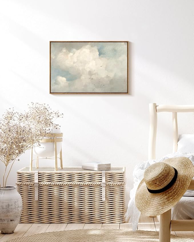 InSimSea Framed Canvas Wall Art Vintage Decor, Home Decor Classical Oil Paintings Sky Cloud Birds Prints, Vintage Landscape Large Wall Art for Living Room Bedroom Bathroom Office Decor, 20"x30"