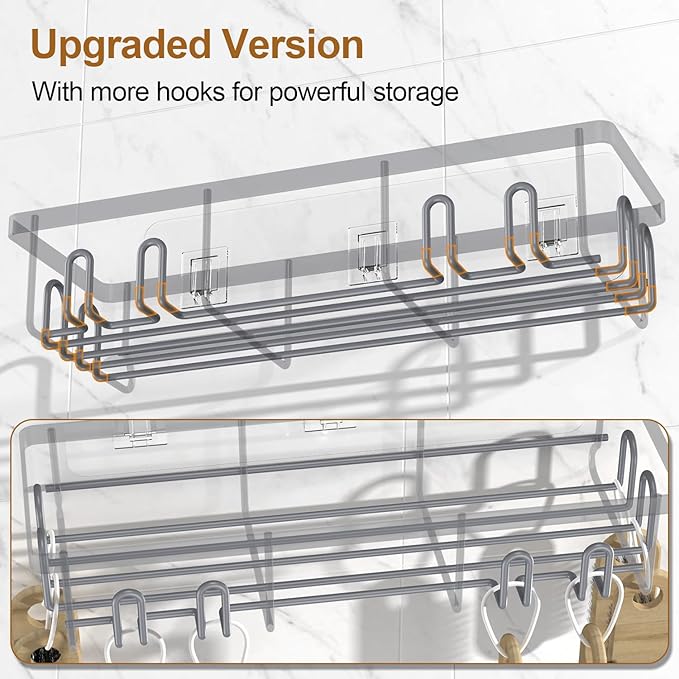 2025 New Adhesive Shower Caddy, Shower Shelves with 16 Hooks, Grey 2 Pack