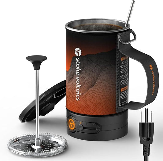 Electric French Press Coffee Maker, 120V Boil Water & Press Coffee 2-in-1, Portable Design for Camping, Travel, 6 Minute Brew Ready