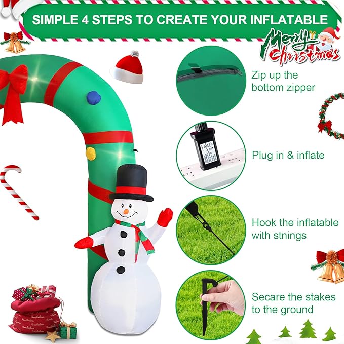 10ft Christmas Inflatable Outdoor Decoration Inflatable Yard Decoration Inflatable Santa Claus and Snowman Arch Decoration Built-in LED Lights for Christmas Holiday Party, Garden Decoration