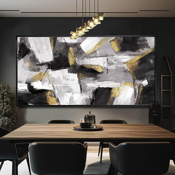Kureful Large Abstract Wall Art for Living Room Gold Abstract Maximalist Decor for Bedroom Home Office Decor 30x60 Inch Ready to Hang