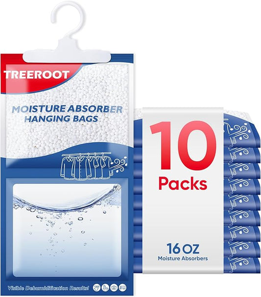 10 Pack Moisture Absorbers for Closet, 16OZ Hanging Closet Dehumidifier Bags, Hanging Humidity Absorber in Wardrobes, Kitchens and Bathrooms, Fragrance Free Portable Moisture bags