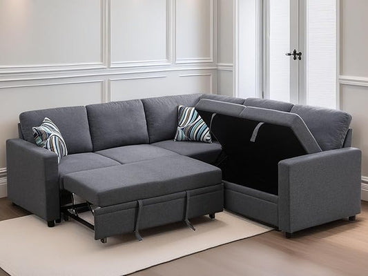 FONTOI L Shaped Sectional Couch with Pull Out Bed, Convertible Sleeper Sofa Bed Couch with Storage, Modern Modular L Shaped Sofa for Living Room, Bedroom, Apartment, Grey