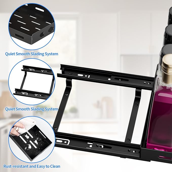 Pull Out Spice Rack Organizer for Cabinet, 1 Tier Heavy Duty Spice Rack, Vertical Spice Rack for Kitchen Cabinet and Pantry (12.6''Wx10.5''Dx2.8''H, Metal Black)