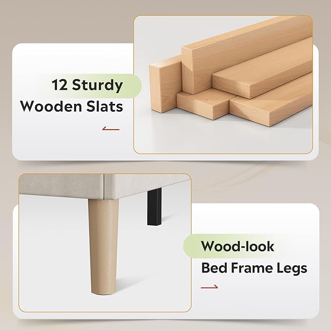 WLIVE King Size Upholstered Bed Frame with Storage Headboard, Velvet Square Tufted Platform Bed with Charging Station, Sturdy Metal & Wooden Slats Support, No Box Spring Needed, Beige