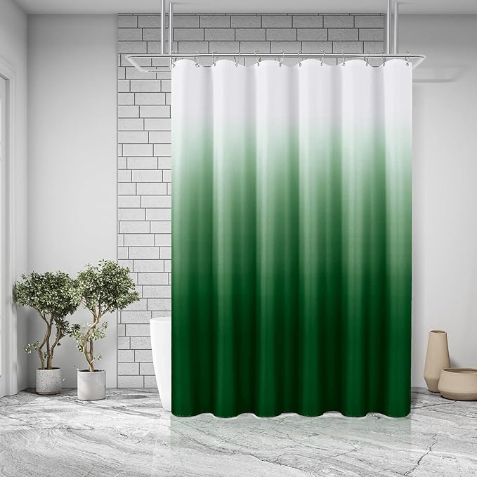Green Shower Curtains for Bathroom, Ombre Textured Fabric Shower Curtain Set, Hotel Spa Luxury with 12 Hooks, Machine Washable, Decorative Bathroom Curtain Green72 x 72