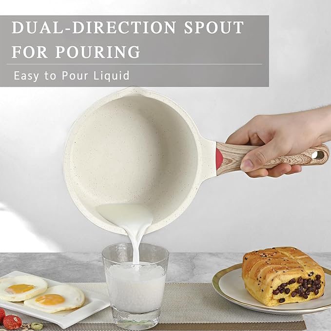 VINCHEF Nonstick Saucepan with Lid, 3QT Sauce Pan with Stay Cool Handle, Non Stick Small Cooking Pots Induction pot, Dishwasher Safe, Compatible for All Stove Top, PFAS and PFOA Free White