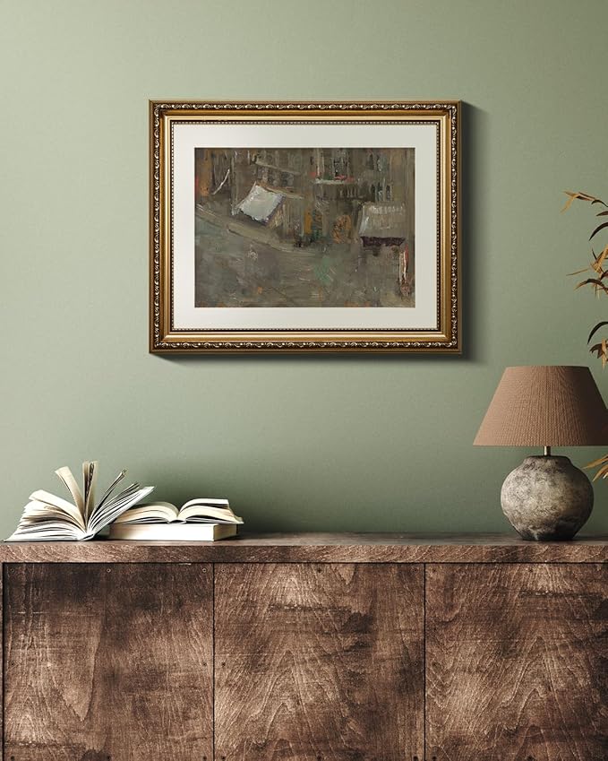 VIYYIEA Gold Framed Wall Art Canvas Print Home Decor Dark Brush Landscape Abstract Shapes Oil Painting Vintage Wall Decor Boho Decorative Aesthetic Room Decor for Living Room Bedroom Office 13x16in