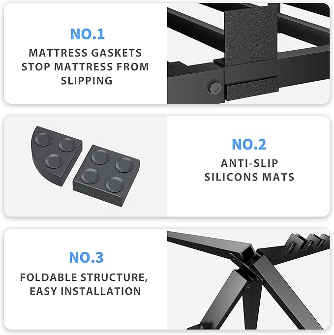 10 Inch King Size Bed Frame, 3500Lbs Heavy Duty Metal Platform with Round Corner Legs Mattress Slide Stopper, Steel Slat Support No Box Spring Needed, Noise Free, Non-Slip, Easy Assembly