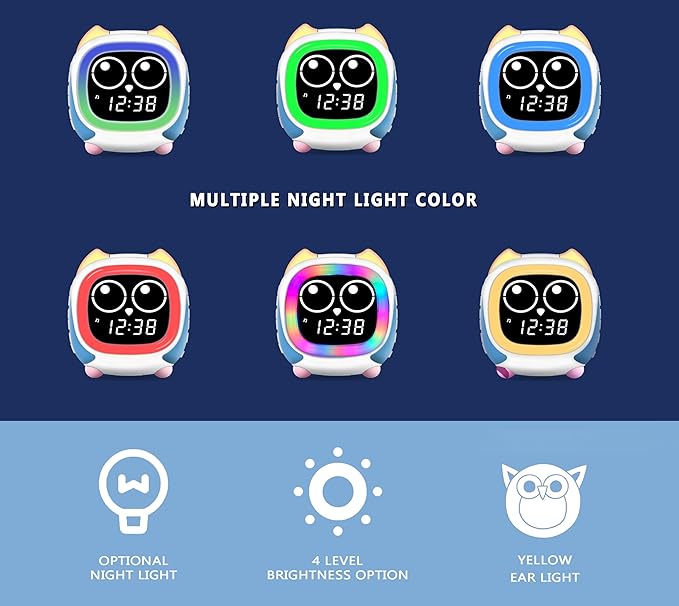 iTOMA Addo Kids Alarm Clock,Sunrise/Sunset Simulation Bedside Lamp, Grow Children's Clock Trainer and Bluetooth Music Player,White Noise Sleep Sounds Wake Up Clock Owl CKS912