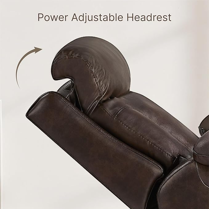 Leather Recliner Chair Wall Hugger Recliner with Adjustable Headrest and Footrest Electric Power Reclining Sofa with USB/Type-C Charging for RV Living Room Bedroom