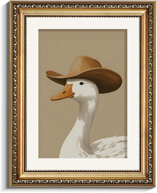 VIYYIEA Vintage Gold Framed Wall Art for Living Room, Trendy Cowboy Duck Artwork Prints Decor, Modern Maximalist Wall Decor, Gallery Picture Painting, for Bedroom Bathroom Kitchen 14L x 11W