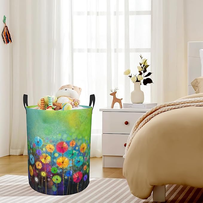 Abstract Floral Flower Painting Laundry Basket,Waterproof Laundry Hamper,Collapsible Organizer Basket for Storage Bin Toy Bins, Dirty Clothes Laundry Basket for Living Room/Bathroom/Bedroom