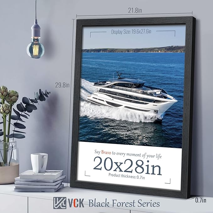 VCK 20x28 Picture Frame Set of 4 - Black, Gallery-Quality Wood Poster Frames, 1.1-Inch Wide Border, Polished Plexiglass, Vertical or Horizontal Wall Display for Photo/Art/Prints, Black