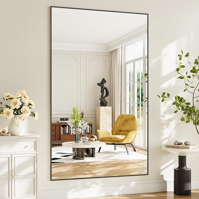 Koonmi 78"x40" Floor Mirror Full Length, Bedroom Floor Body Mirror with Stand, Large Black Mirror, Leaning, Standing or Hanging Horizontally/Vertically