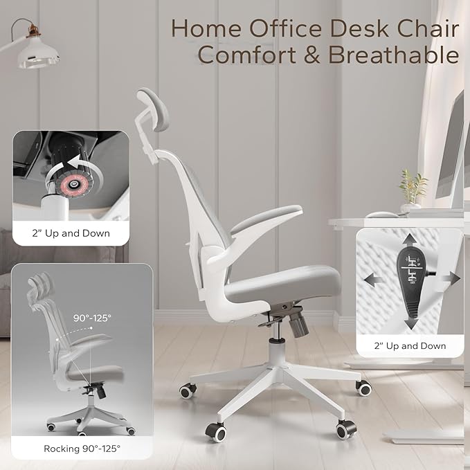 Drafting Chair, Ergonomic Tall Office Chairs for Standing Desk, Home Office Desk Chair with Lumbar Support and Adjustable Flip-up Armrests & footrest (02Grey)