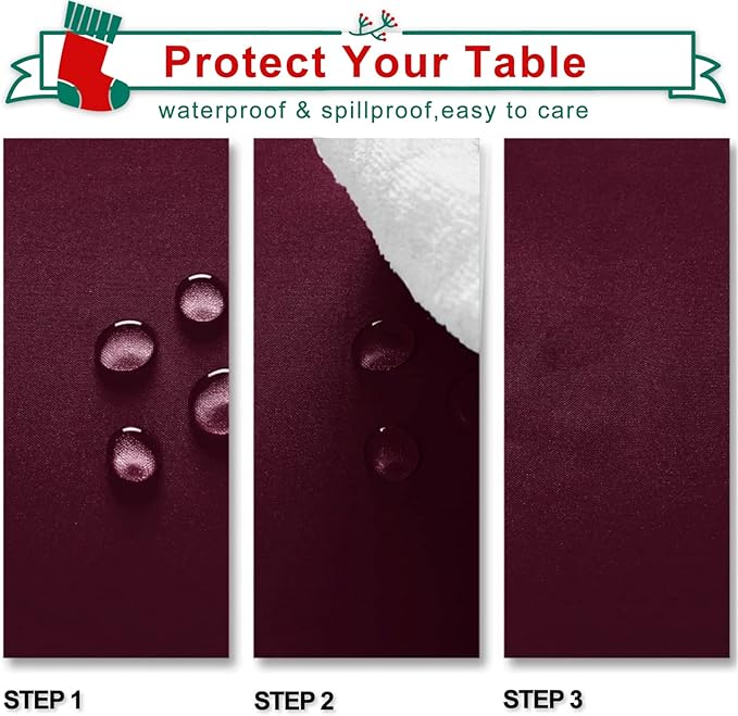 Hiasan Burgundy Tablecloth for Rectangle Tables - Waterproof and Spillproof Washable Fabric Table Cloth for Dining Room Kitchen Party, 60 x 102 Inch