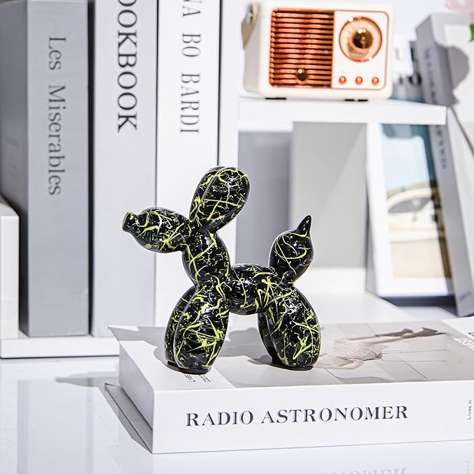 Creative Balloon Dog Statues Small Ceramic Animal Sculpture Modern Home Decor Living Room Desktop Decorations Bedroom Office Cabinet Ornament (Black-C)