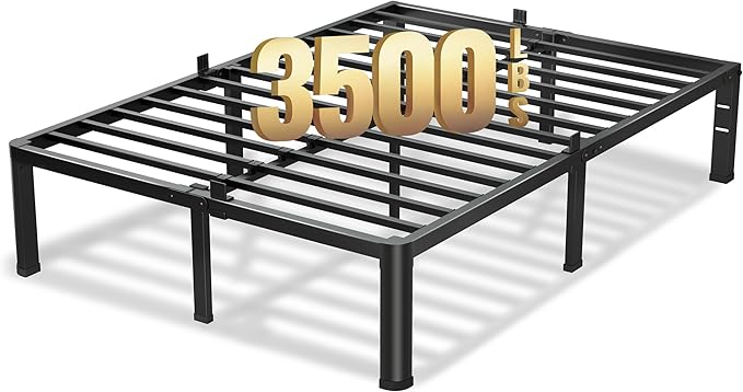 14 Inch California King Bed Frame, 3500Lbs Heavy Duty Metal Platform with Round Corner Legs Mattress Slide Stopper, Steel Slat Support No Box Spring Needed, Noise Free, Non-Slip, Easy Assembly