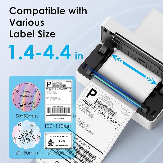 Shipping Thermal Label Printer, 4x6 Portable Label Printer, Bluetooth Label Maker for Small Business, Support iPhone,Android,Windows,Mac,Chromebook,Works with USPS, Ebay,Shopify&More, White