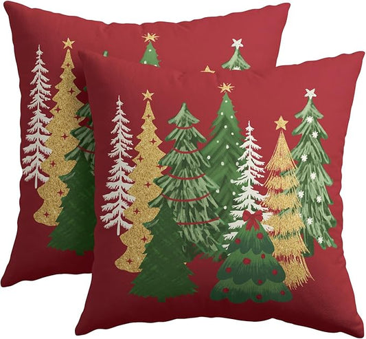 Kawani Christmas Red Decorative Pillow Covers 24x24 Inch Set of 2 Christmas Tree Outdoor Throw Pillow Covers Winter Xmas Holiday Pillowcases Cushion Covers for Home Couch Christmas Decor