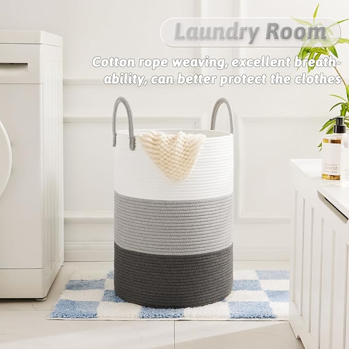 Laundry Basket,Woven Cotton Rope Laundry Hamper,60L for Decorative Storage of Dirty Clothes,Toys and Blankets in Bathroom,Bedroom and Living Room