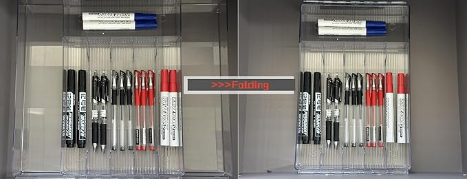 IEEK Silverware Drawer Organizer Tray for Kitchen,Expandable Utensil Tray Multipurpose Drawer Dividers Adjustable Cutlery and Flatware Holder,Plastic Spoon Forks Knives Holder Storage Divider,Clear-M