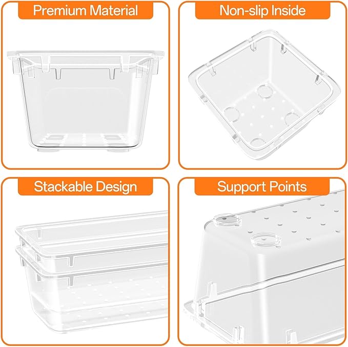 WOWBOX 40 PCS Clear Plastic Drawer Organizer Set, 4 Sizes Desk Drawer Organization and Storage Containers for Makeup, Cosmetics, Jewelry and Gadgets in Kitchen, Bathroom, Bedroom, Office, Clear