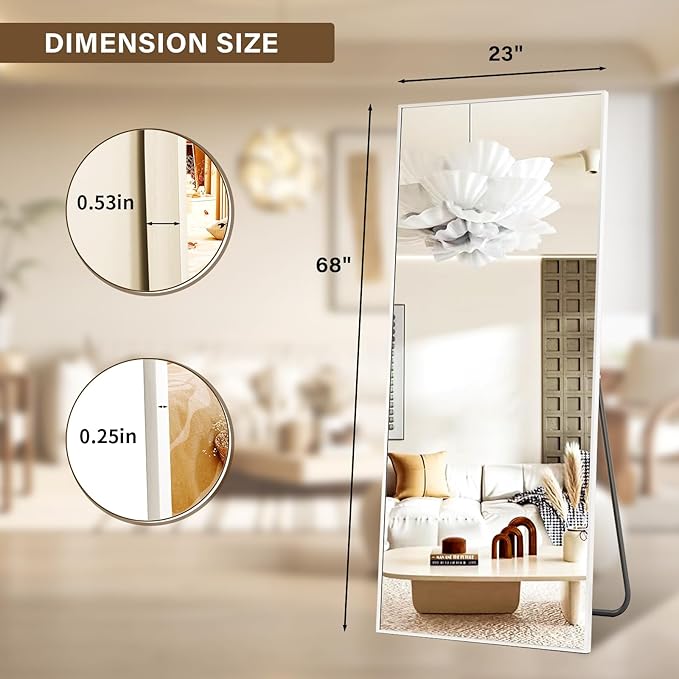 68"x 24" Full Length Mirror with Stand, Large Wall-Mounted or Leaning Floor Mirror with Aluminum Alloy Frame, Rectangular Wall Mirrors for Bedroom, Entryway, and Living Room Decor, Silver