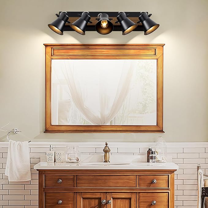 SEEBLEN 5-Light Track Light Fixtures, Adjustable Ceiling/Wall Mount Spotlight, Industrial Black Kitchen Track Lighting for Living Room, Dining Room, Hallway, Bathroom