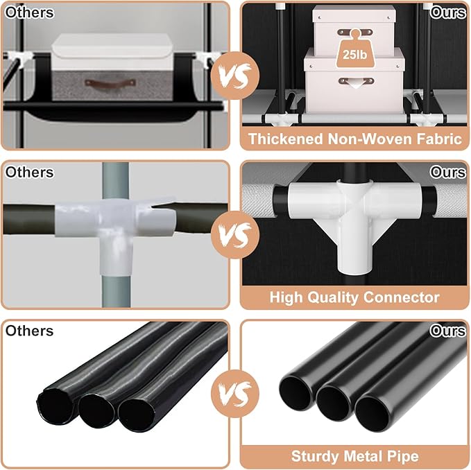 VTRIN Portable Closet for Hanging Clothes 67 Inch Wide Large Capacity Portable Wardrobe Closet with Cover, 4 Storage Shelves and 4 Hanging Rod Sturdy Free Standing Closet for Bedroom, Black