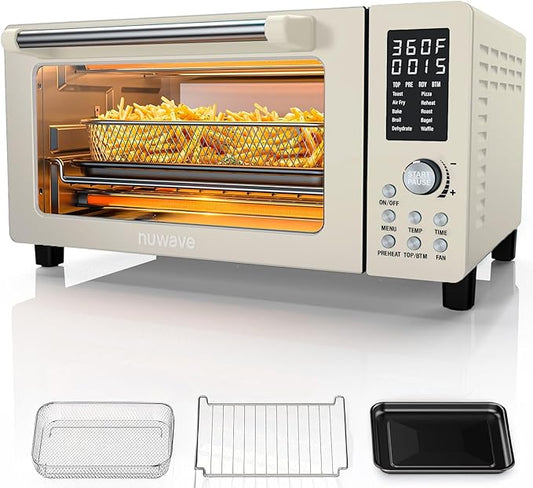 Nuwave Bravo Pro Convection Air Fryer Toaster Oven Combo, 2025 New and Improved, 10-in-1, 50°-450°F Temp Controls, Quick & Even Crisp Technology, 21Qt Capacity, Vanilla Cream, PFAS Free