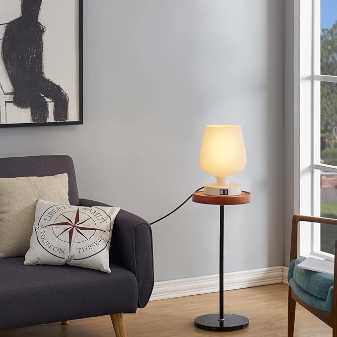 Touch Bedside Table Lamp - Modern Small Lamps for Bedroom Living Room Nightstand, Desk Lamps with White Opal Glass Lamp Shade, Warm LED Bulb, 3 Way Dimmable, Bulb Included