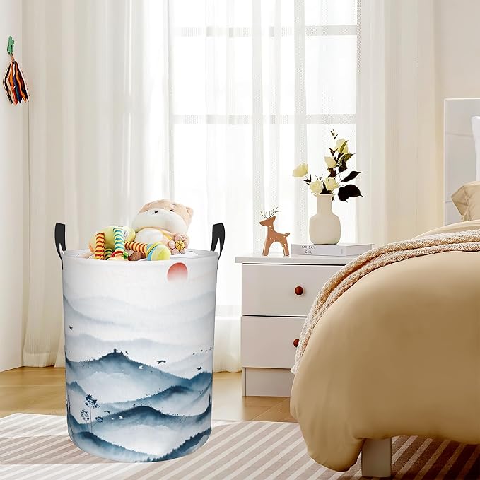 Mountain and Forest Landscape Painting Laundry Basket,Waterproof Foldable Laundry Hamper,Dirty Clothes Laundry Basket, Linen Bin Storage Organizer for Toy Collection 16" x 20"