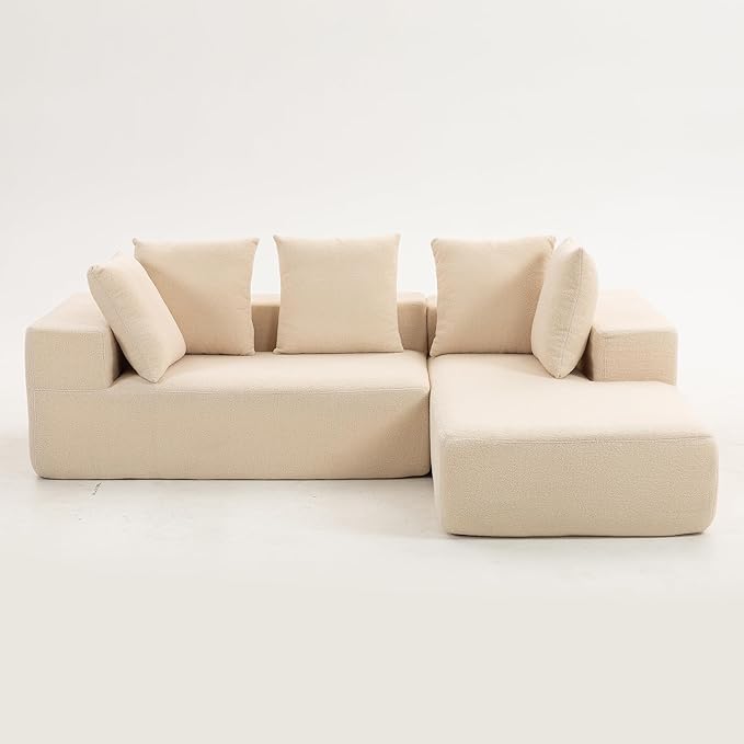 KEIKI L-Shape Cloud Sectional Sofa, 96” Modern Modular Boneless Couch with Left Chaise Lounge, Upholstered Couches for Living Room Bedroom, Beige