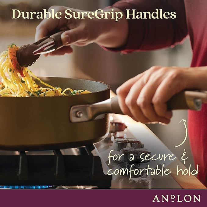 Anolon Advanced Hard Anodized Nonstick Deep Frying Pan/Skillet with Lid, 12 Inch, Aluminum, Bronze