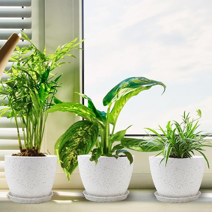 Plant Pots 8.5/7.5/6.5/6 inch, 4 Pack Pot for Flower Pots for Indoor Plants, Modern Decorative Plastic Planters with Drainage Holes and Saucers for House Plants Indoor Outdoor Flower Plants
