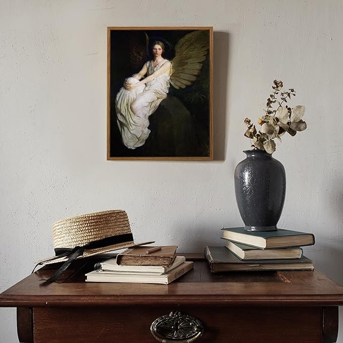 InSimSea Framed Wall Art for Living Room Home DecorStevenson Angel Vintage America Country Memorial Classical Oil Painting Prints Decorative for Living Room Bedroom Office Wall Decor 9x11in