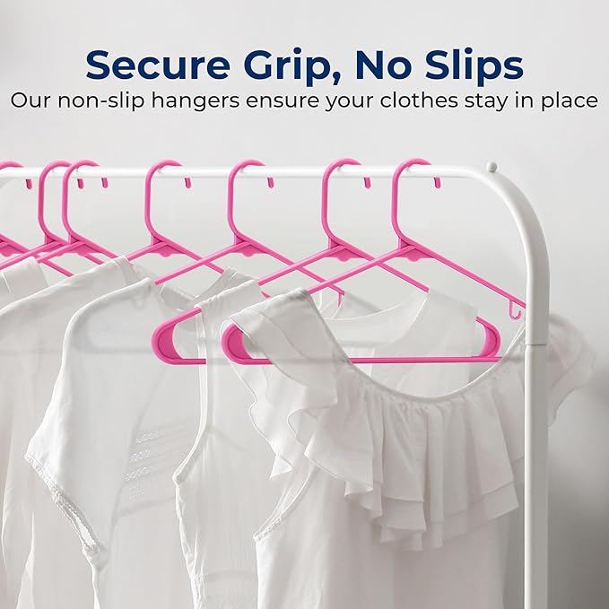 SereneLife 100-Pack Plastic Clothes Hangers – Slim, Non-Slip, Heavy Duty Shirt & Coat Hangers with 360° Swivel Hooks – Lightweight Space-Saving Design for Closet Organization – Pink