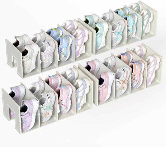 Kids Shoe Rack - 4 Pack Shoe Organizer for Toddlers & Children, Space-Saving Nursery Shoe Storage Shelf, Small Baby Shoes Display Rack for Closet/Entryway, for Desk File Book Organizer(White)