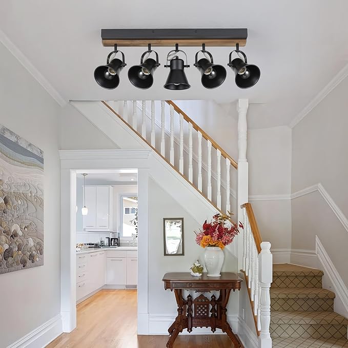 SEEBLEN 5-Light Track Light Fixtures, Adjustable Ceiling/Wall Mount Spotlight, Industrial Black Kitchen Track Lighting for Living Room, Dining Room, Hallway, Bathroom