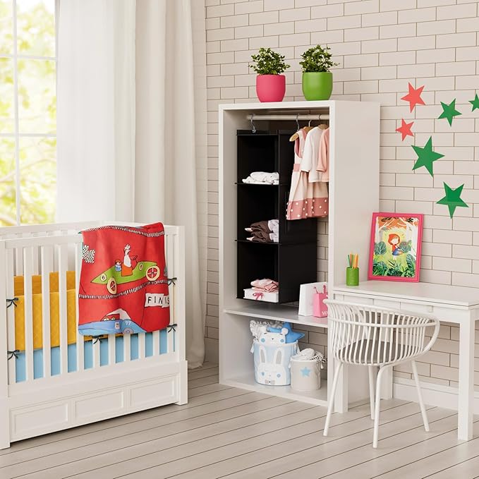 Hanging Closet Organizer, 3-Shelf Closet Hanging Storage Shelves, Black